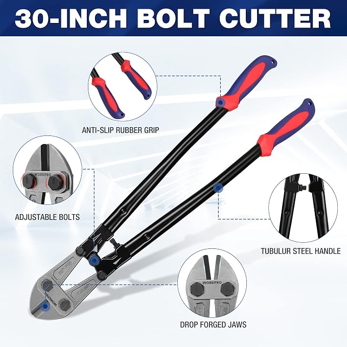 WORKPRO W017007A Bolt Cutter, Bi-Material Handle with Soft Rubber Grip, 30" & Spec Ops SPEC-D30PRY Tools 30" Wrecking Crowbar, Pry Bar Ends with Teardrop Nail Puller, High-Carbon Steel