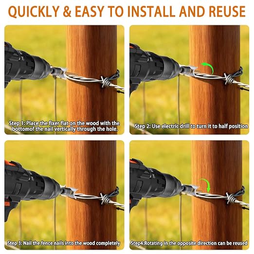 200 Pcs Stainless Steel Fence Staples Fence Nails for Softwood Reusable Fence Nails for Wire Mesh & Woven Fencing,Fence Fasteners with Wire Fixer, Easy Install & Remove with Power Drill