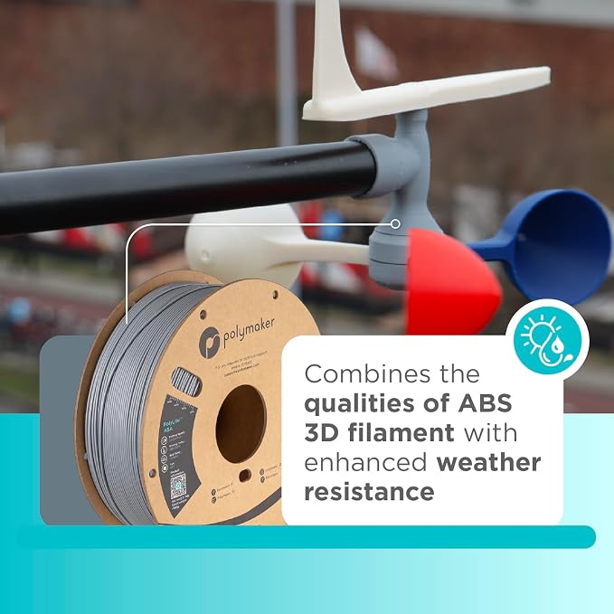 Polymaker ASA Filament 1.75mm Grey, 1kg ASA 3D Printing Filament, Heat & Weather Resistant - ASA 3D Printer Filament Perfect for Printing Outdoor Functional Parts