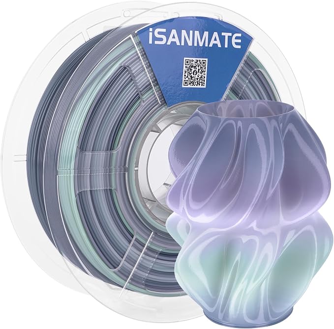 iSANMATE Gradient PETG Filament 1.75mm Translucent Tri-Color High Speed Color Change 3D Printer Filament 50-400mm/s Specifically Designed for Lamps for Bambu Lab 3D Printers(White Green Gray)