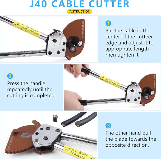 Yangoutool Heavy-Duty Ratcheting Cable Cutters for Large Copper, Aluminum, and Armored Cables - J40 Wire Cutter up to 300 mm², Electrical Wire Cutting Tool