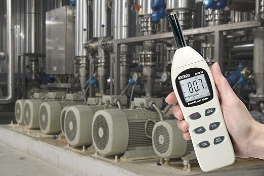 Extech 407730 Digital Sound Level Meter 40-130dB | 0.1dB resolution, 2dB accuracy, analog bargraph, max/min, max hold, auto power off, windscreen