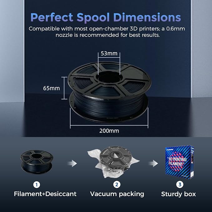 FLASHFORGE Carbon Fiber PLA Filament 1.75mm Midnight Blue, Reinforced 3D Printer Filament 1kg, Lightweight & High-Strength PLA-CF Filament, Strong & Easy to Print
