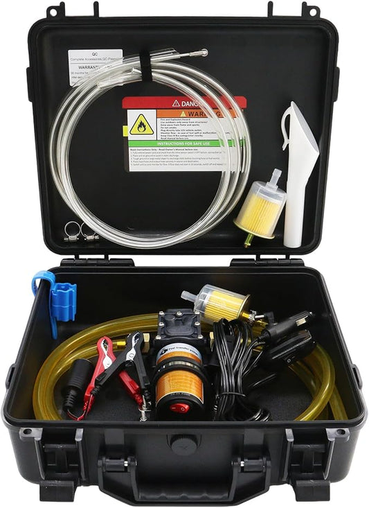 12V 75W Electric Fuel Transfer Pump Set, Gasoline Transfer Pump Kit Moves Up to 110 Gallons of Gas or Diesel Per Hour, Electric Gas Pump for Vehicles, Boats, UTV, Tractors