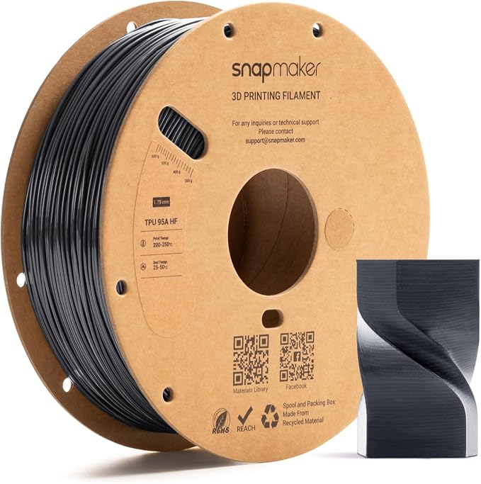 Snapmaker TPU Filament 1.75mm,TPU 95A HF 3D Printer Filament Flexible Soft with High Elasticity,High Speed Printing,Dimensional Accuracy +/- 0.03mm,1kg(2.2lbs) (Dark Gray)
