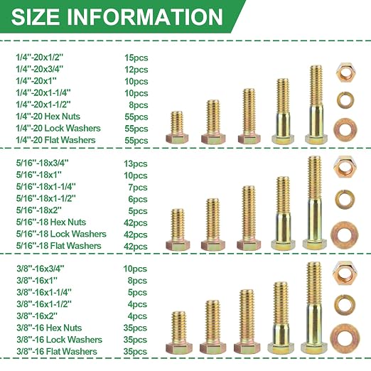 FOLIV 523PCS Grade 8 Bolts and Nuts Assortment Kit, Heavy Duty Nut and Bolt Assortment, 1/4-20 5/16-18 3/8-16 SAE Hex Bolts, Length from 1/2" to 1-1/2"