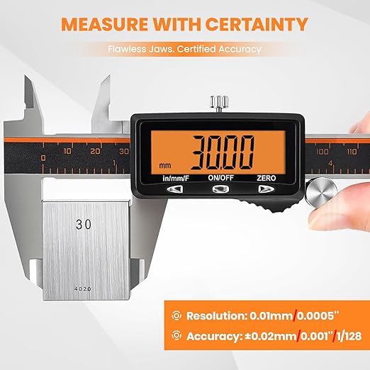 HARDELL Digital Caliper, 6" Rechargeable Caliper Measuring Tool with Large Orange Screen (Non-Backlit), Stainless Steel Digital Micrometer with Auto-Off, Inch/MM/Fraction for DIY/Household/3D-Printing
