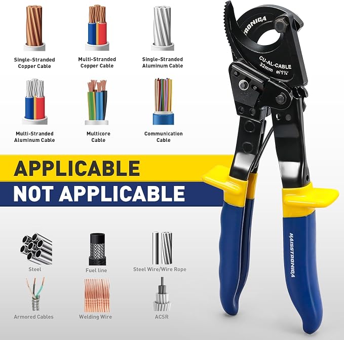haisstronica Ratchet Cable Cutters,Heavy Duty Wire Cutters for Cutting Electrical Copper & Aluminum Cable Wire Up to 240mm²(500 Kcmil)