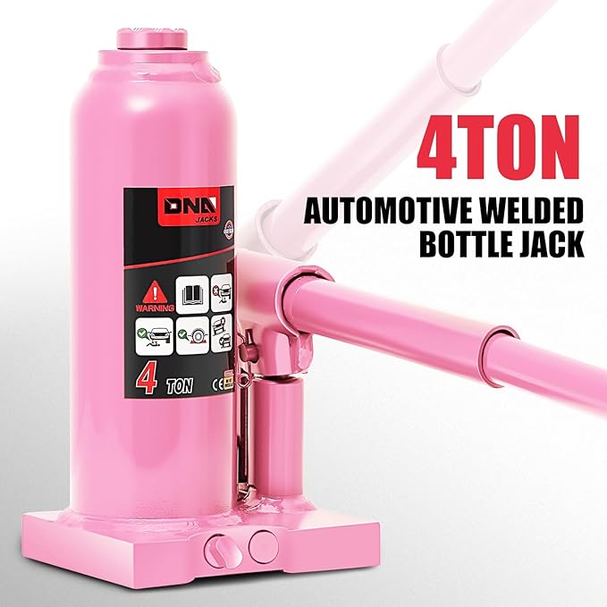 DNA Motoring 4 tons / 8818 lbs Lifting Automotive Welded Hydraulic Bottle Jack for Repair Vehicle, Pickup, Truck, w/Manual Handle, Pink, TOOLS-00352-PK