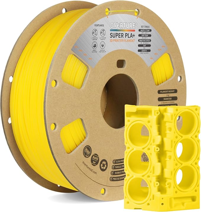 OVERTURE Super PLA+ Filament 1.75mm, Toughness Enhanced PLA Plus, Professional Toughness 3D Printer Filament 1kg (2.2lbs), High Precision +/- 0.02mm (Yellow)