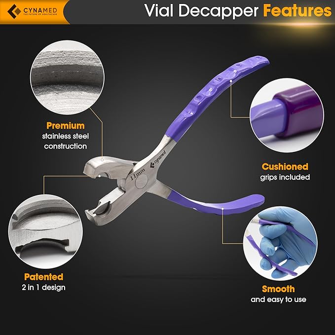 Cynamed Twin Action Decapper Pliers - Perfect for Decapping 8mm and 11mm Crimped Vials and Bottles