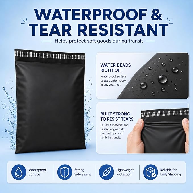 Fuxury Large Poly Mailers 14.5x19" 100Pcs,Shipping Bags for Clothing,Black | Heavy Duty Self Seal Mailing Envelopes,Durable Opaque Packaging Mailers Poly Bag For Large Clothes Business,Boutique&Online