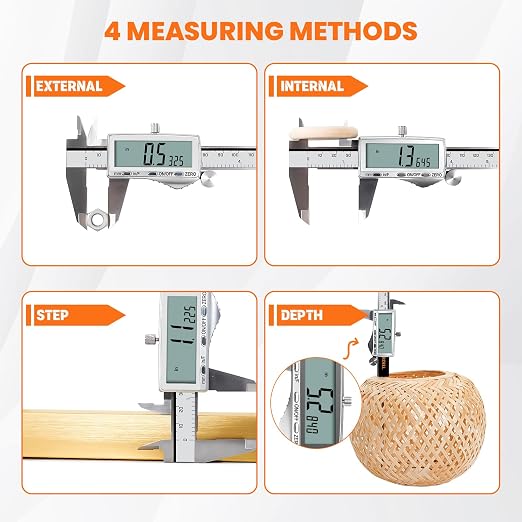 HARDELL Digital Caliper 8"/200mm, Rechargeable Stainless Steel Micrometer, Large LCD Inch/MM/Fraction, Auto-Off, Electronic Measuring Tool for Machinist Woodworking 3D Printing DIY Household