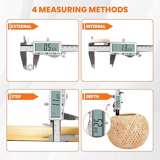 HARDELL Digital Caliper 12"/300mm, Rechargeable Stainless Steel Micrometer, Large LCD Inch/MM/Fraction, Auto-Off, Electronic Measuring Tool for Machinist Woodworking 3D Printing DIY Household