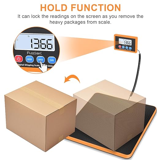 Fuzion Shipping Scale, 440LB x 10g Accurate Digital Postal Scale, Hold/Tare | Carbon Fiber Platform, Digital Shipping Scale for Packages, Luggage, Mailing, Small Pet, Battery & AC Adapter Included