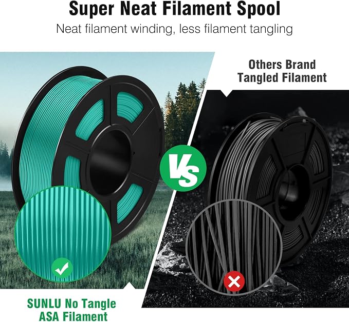 SUNLU 3D Printer ASA Filament 1.75mm, 1KG（Green） | UV/Rain/Heat Resistant Tough 3D Printer Filament, Great for Printing Outdoor Functional Mechanical Parts, 1kg Spool (2.2lbs)