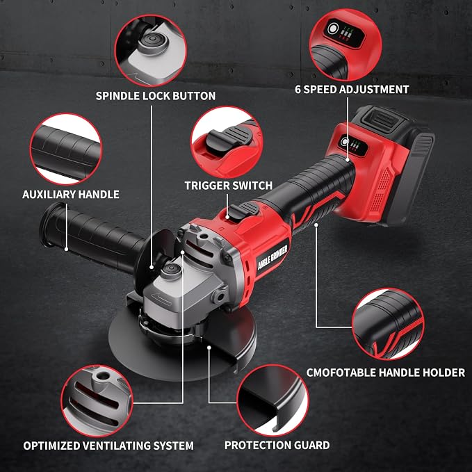 Angle Grinder 4-1/2" Cordless Compatible with Milwaukee 18V/M18 Battery, 6 Variable Speed Power Grinder, Brushless Angle Grinder Power Tools For Cutting Grinding Polishing (Tool Only)