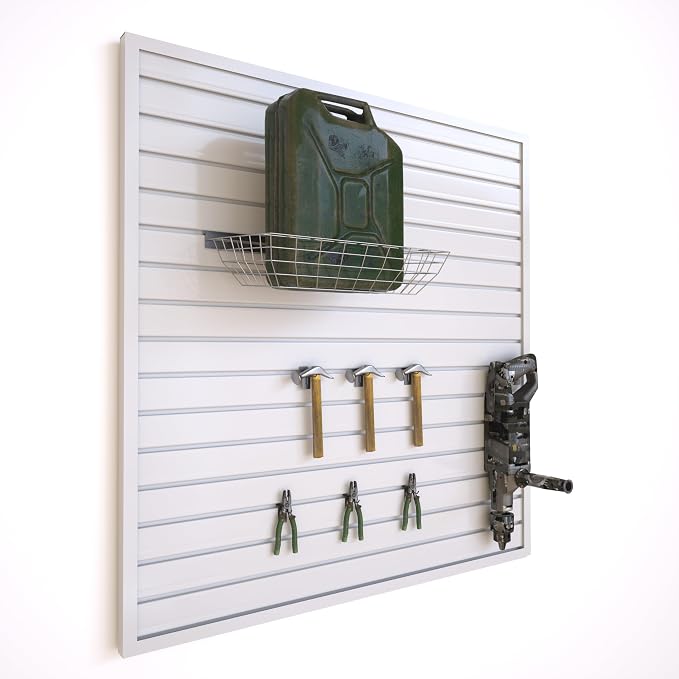 NeatiEase Slatwall Panel Wall Storage Systems, 4 x 4ft Slat Wall Paneling Garage Wall Organizer, Heavy Duty Wall Mounted PVC Wall Rack (White)