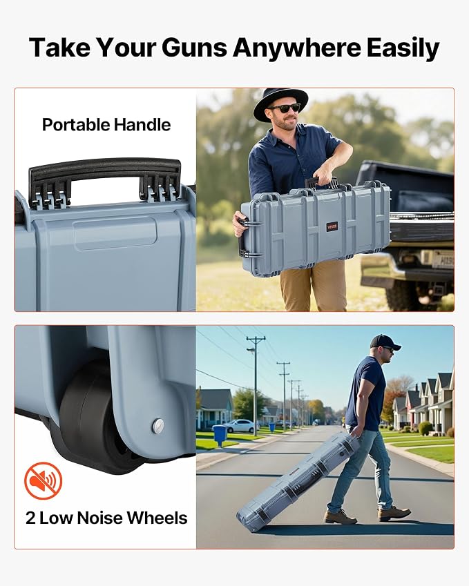 VEVOR Rifle Case, Rifle Hard Case with 4 Layers Fully-protective Foams, Lockable Hard Gun Case with Wheels, IP67 Waterproof & Crushproof, for Rifles or Shotguns