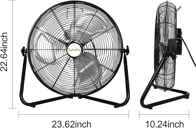 hykolity 20" High Velocity Floor Fan, 3-Speed 4650 CFM Heavy Duty Industrial Metal Shop Fan with Wall-Mounting System, Ideal for Commercial, Garage, Greenhouse and Gym
