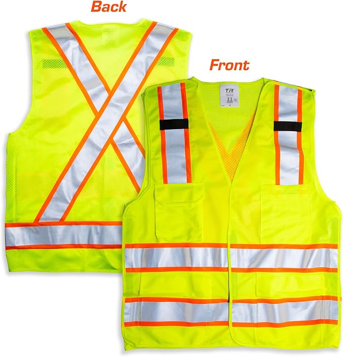 TR Industrial 5-Point Breakaway High Visibility Safety Vest, Type R Class 2