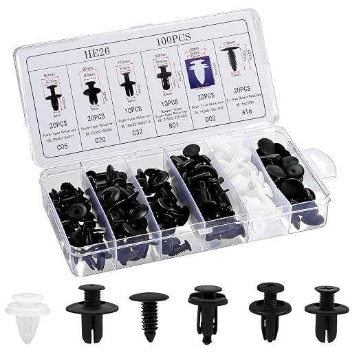 100Pcs Auto Body Panel Fasteners & Push Pin Rivets - 6 Sizes Bumper Fender Flare Retainer Clips. Plastic Expansion Screws Replacement for GM Ford Toyota Honda (100Pcs)
