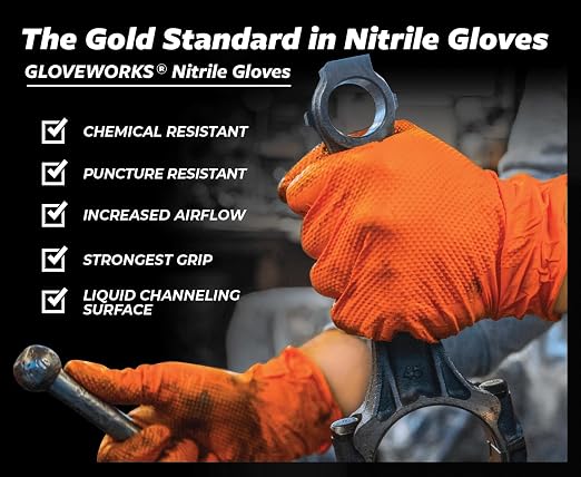 GLOVEWORKS 8 Mil Orange Nitrile Disposable Gloves Heavy Duty Industrial RDT for Mechanic and Automotive, XXL 10 Boxes of 100