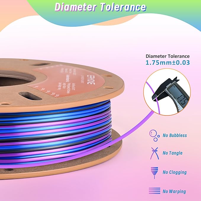 ERYONE PLA Filament 3D Printer Filament Bundle Multicolor 1.75mm +/- 0.03mm, PLA Filament 250g Spool, 4 Rolls, Silk Rainbow Twist