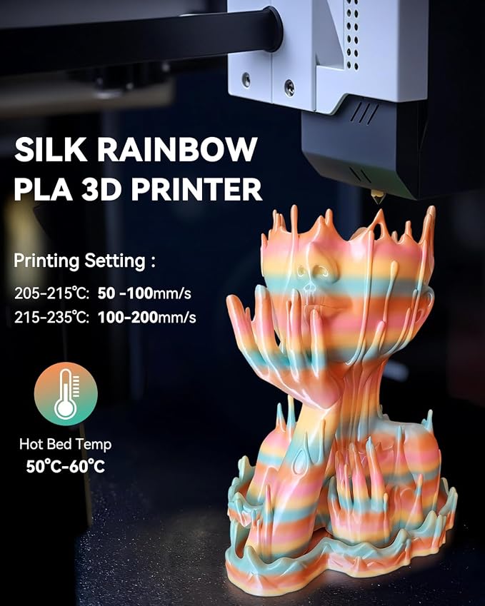SUNLU Silk Rainbow PLA Filament, Multicolor Silk 3D Printer Filament 1.75mm +/- 0.02mm, Fast Color Change Each 8 Meters, 330 Meters, 1kg/2.2lbs, Silk Rainbow Filament(Green-Red-Pink-Yellow)