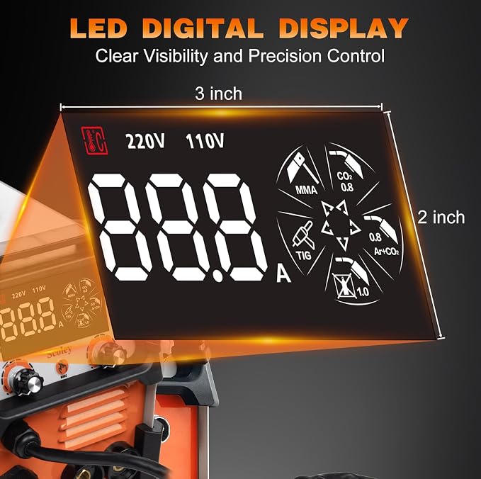 160A MIG Welder,110V/220V,4-in-1 Gas MIG/Flux Core Welder/Lift TIG/Stick Welding Machine with IGBT Inverter Synergic Control, Large Digital Display, Welding Gloves & Mask, Portable Welder