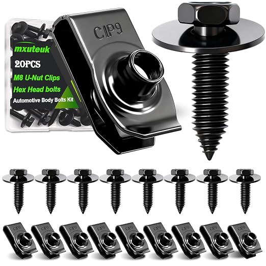 mxuteuk M8-1.25 U-Nut Clips & Hex Head Automotive Body Fender Bolts Kit,for Most Cars Fender,Engine Undertray Cover, Engine Cover & Bumper Fender Liner