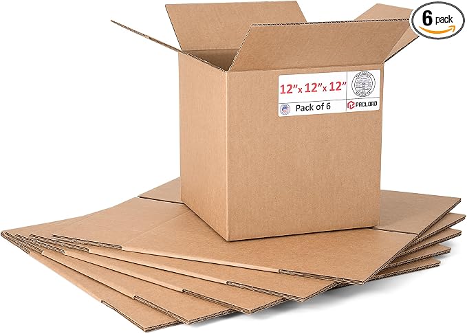 Medium Cardboard Boxes 12"L x 12"W x 12"H (Pack of 6) - USA-Made Packing Boxes for Moving, Shipping, or Storage - USPS, UPS, FedEx Approved - Professional Packing Supplies for Moving | USA-Made Packing Boxes for Moving, Shipping, or Storage - USPS, UPS...