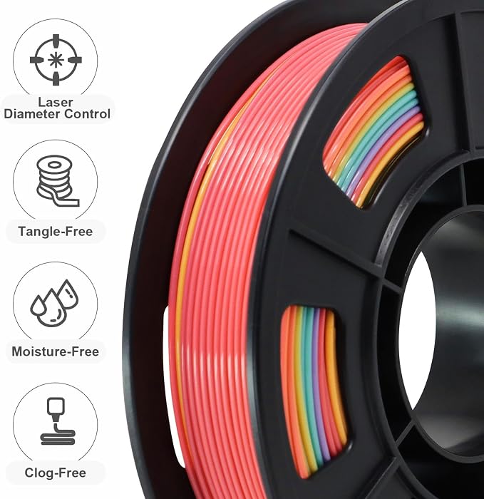 RepRapper Rainbow PLA Filament, Shiny Multicolor Silk PLA 1.75 mm Filament (+-0.03 mm), Sparkle Fast Change Multi-Color 250g*4 Sample Pack 3D Printer Filament for 3D Printer，250g*4