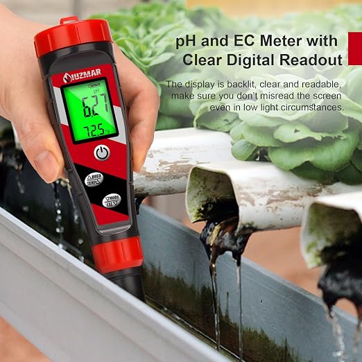 UIUZMAR Digital pH Meter pH TDS EC Meter for Hydroponic Solution pH and EC Meter with LCD Display TDS Water Tester pH PPM Meter for DWC Setup Aeroponic
