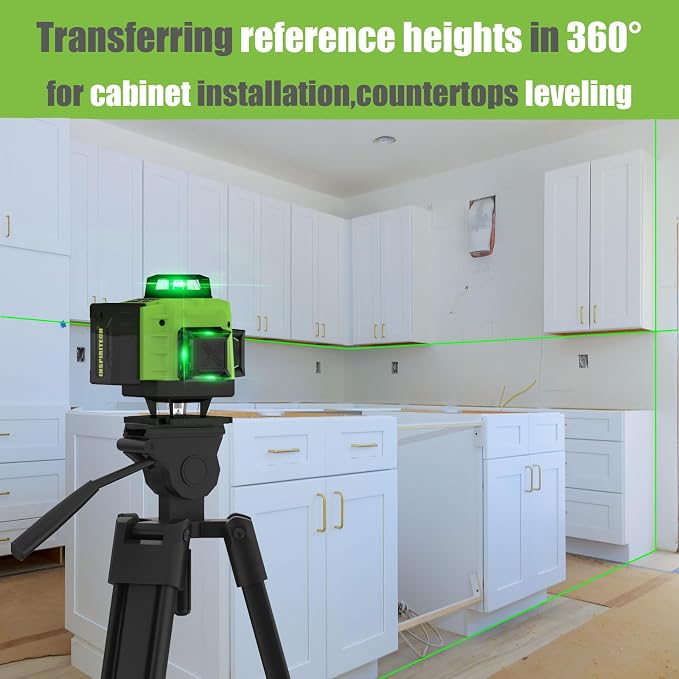 Laser Level 360 Self Leveling for Tiling Floor Wall Ceiling Construction, 4x360 Horizontal Vertical Cross Line Multi Surface Lazer Alignment, 4D Green Beam Laser Level for Picture Hanging