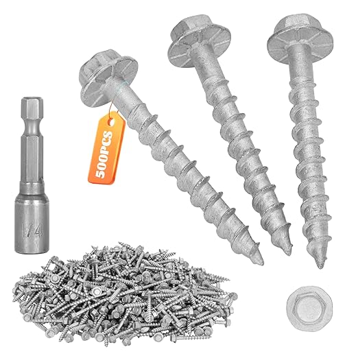 Upgrade #9 x 1-1/2" Joist Hanger Screws-500 Qty,9112R500 Joist Hanger Connector Screws,1/4" Hex Socket Wood Screw,0.370"-Dia Deck Screw, Replace 10D Nails,Prem-Galvanized 1500 Hours Salt Spray Test