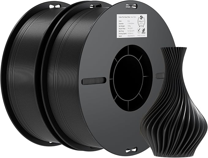Creality PLA Filament 1.75mm Bundle 2KG, High Precision +/-0.02mm 3D Printer Filament, Consistent Extrusion, Smooth Printing, 2 Pack 1KG Spool,Fits for Most FDM 3D Printers(Black*2)