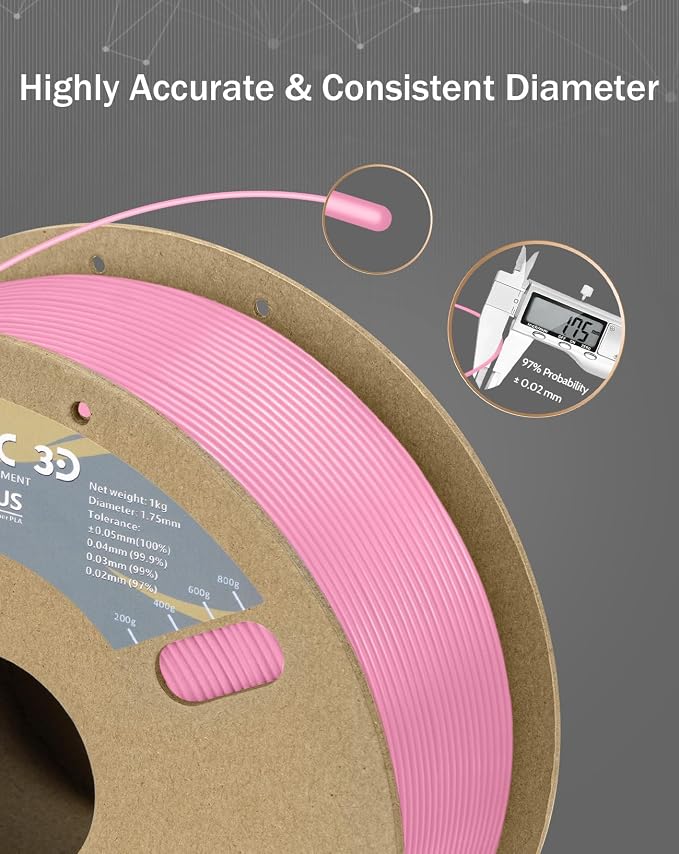 DURAMIC 3D PLA+ Printer Filament 1.75mm PLA Plus Neatly 2Kg Spool(2.2lbs) | PLA Pro Tougher and Stronger, Dimensional Accuracy Probability +/- 0.02mm Pink