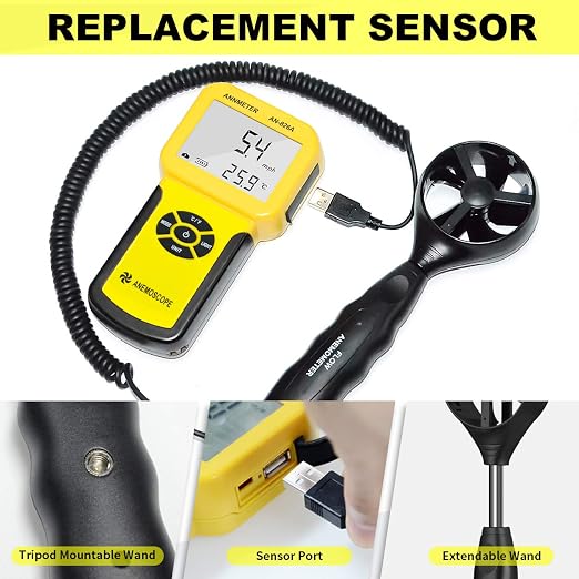 AIOMEST Pro HVAC Anemometer- Air Flow Velocity Meter AI-826A 0.001~100Mph Wind Speed Gauge,Handheld Wind Tester Measuring Airflow Movement Temp with Max AVG Current