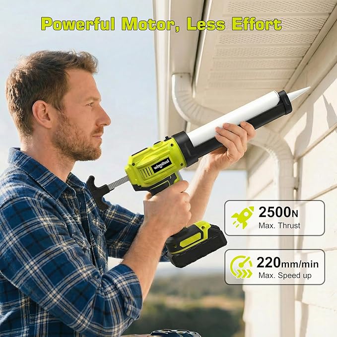 Professional Cordless Caulking Gun, Electric Sealant Gun with LED Light, 4-Speed Control, Anti-Drip, 10 Oz (300ml）Capacity, Compatible with DeWalt 20V Max Battery（Battery not included）