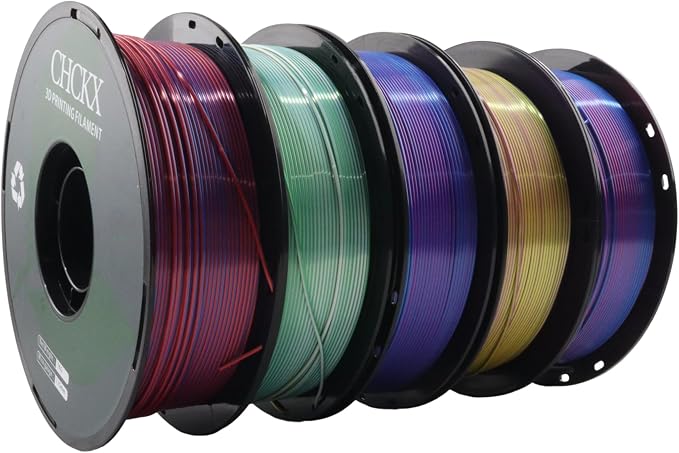 10 Pack PLA Filament Bundle, Silk Tricolor PLA Filament 10 Rolls, 1kg Spool(2.2lbs), 1.75 mm, Dimensional Accuracy +/- 0.02mm, 10 Different Triple Color