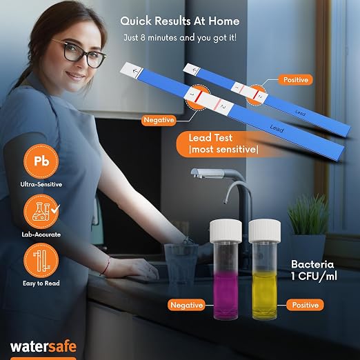 Watersafe® The Original Water Testing Kit for Drinking Water, Well and Tap Water, Sensitive Lead in Water Test, Bacteria, Hardness, pH, Nitrates, Easy Instructions, Lab-Accurate Results, 2 Pack