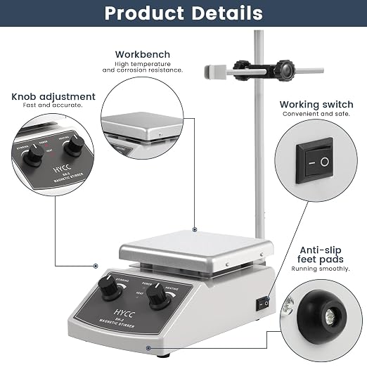 HYCC Magnetic Stirrer Hot Plate Max 520℉, 100-2000RPM Hot Plate with Magnetic Stirrer, 2000mL Magnetic Hotplate Stirrer, Magnetic Stir Bar, Stir Bar Retriever