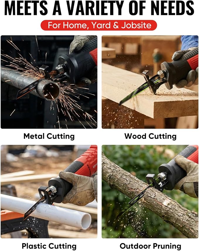 7 Amp Corded Reciprocating Saw for Wood, Metal, PVC & Tree Pruning, 1-1/8" Stroke Length & 2800 SPM, 6-Speed Dial, 180° Rotating Handle, Adjustable Pivoting Front Shoe, 6 Blades & Bag Included