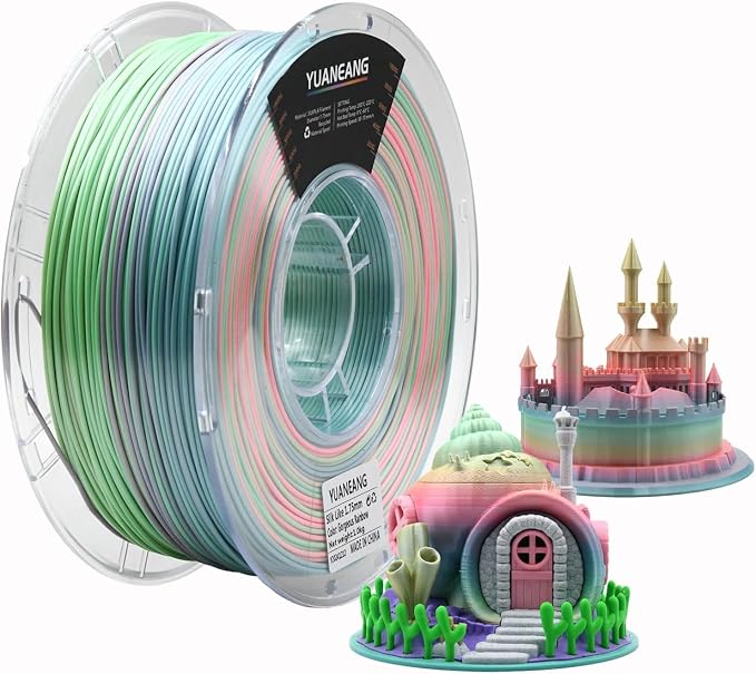 Silk Rainbow PLA 3D Printer Filament 1.75mm, 1kg Spool, High-Gloss in Vibrant Dawn Color, Smooth Shiny Finish, 0.03mm Precision, Easy Printing, Ideal for Decorative Models