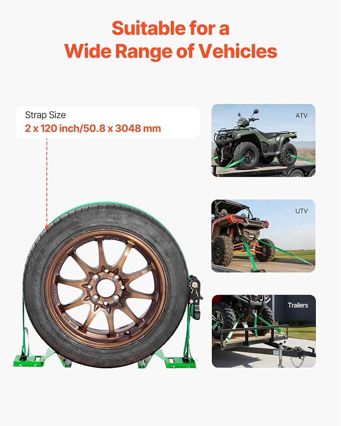 VEVOR Wheel Chock Tie-Down Kit, Chock-Style Trailer Tie Down Strap, Car Tie Down Kit with Buckle, Break Strength 4380 lbs & Working Load 1460 lbs Motorcycle System for ATVs, UTVs & Trailers