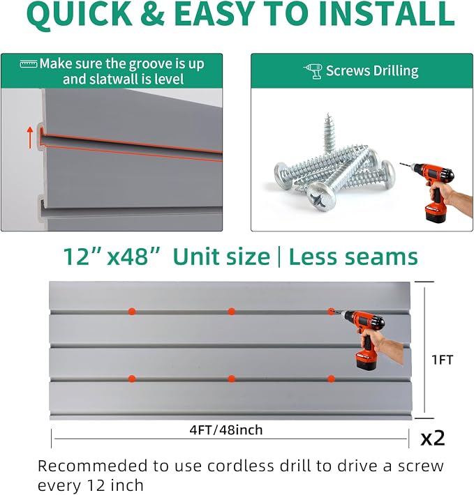 FRAYSCENT Slat Wall Paneling Garage Slat Wall Storage Systems Slatwall Panels Power Tool Organizer Wall Mount, PVC Garage Storage & Organization Products Slate Board (Grey, 4ft x 2ft)