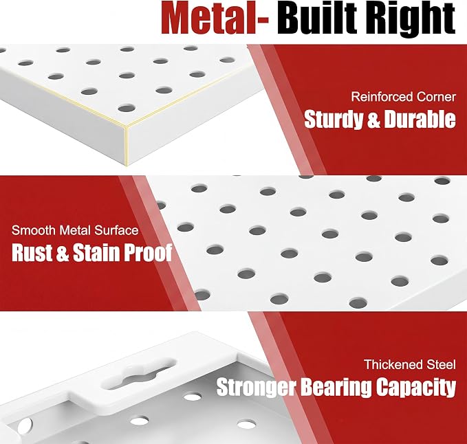 8 Pack Metal Peg board Panels with 50 Hooks, White | Heavy Duty Pegboard Organizer, Garage Tool Storage System, For Workshop, Office, Craft Room