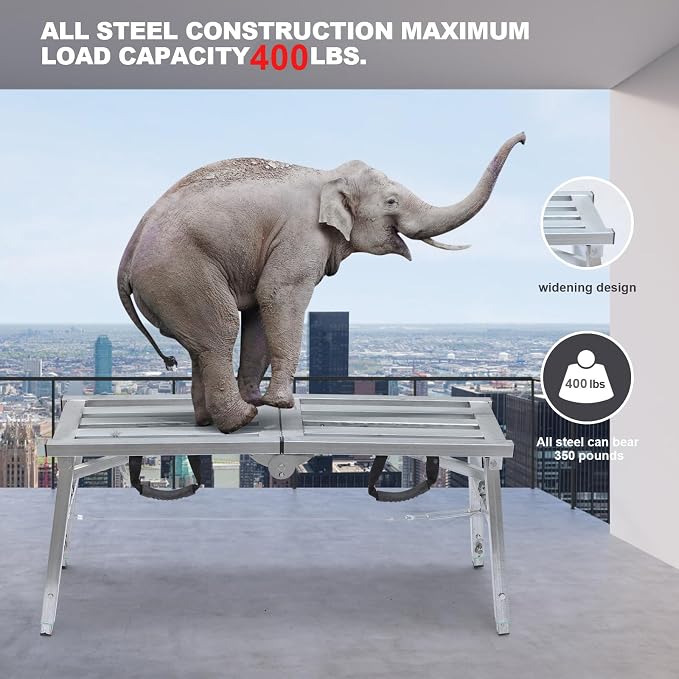 Adjustable Work Platform with 400 lb Duty Rating, Steel Step Ladder, Portable Folding Scaffolding Platform for RV Cleaning High Painting Walls, Drywall, Decorating (100 CM)