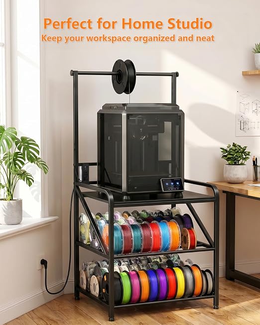 AHOWPD 3D Printer Stand with Filaments Storage - Heavy Duty 3d Printing Table & Filament Organizer, Spools Holder Racks with Adjustable Feet, Stable Shelf Hold Spool PLA, ABS, PETG for Garage Office Workshop